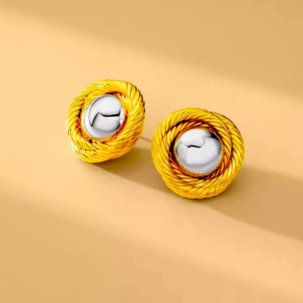 AUREUM Collective Naomi Two Tone Gold Silver Braid Knot Earrings Studs